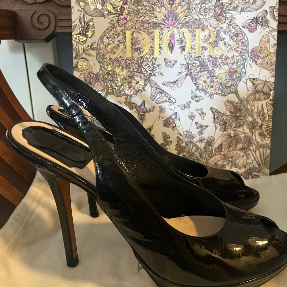 Dior Patent Leather Black Women's Slingback Heels